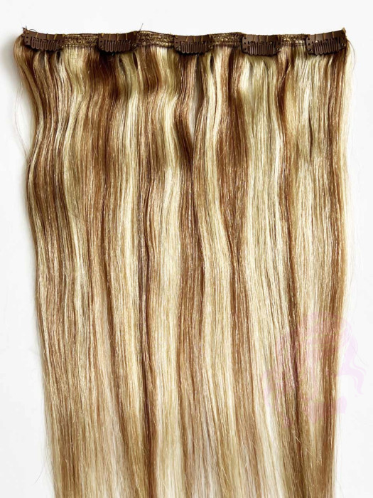 Натуральне волосся на заколках 50 см, 1 пасмо x 20 см, русяве з меліруванням (№12/613)