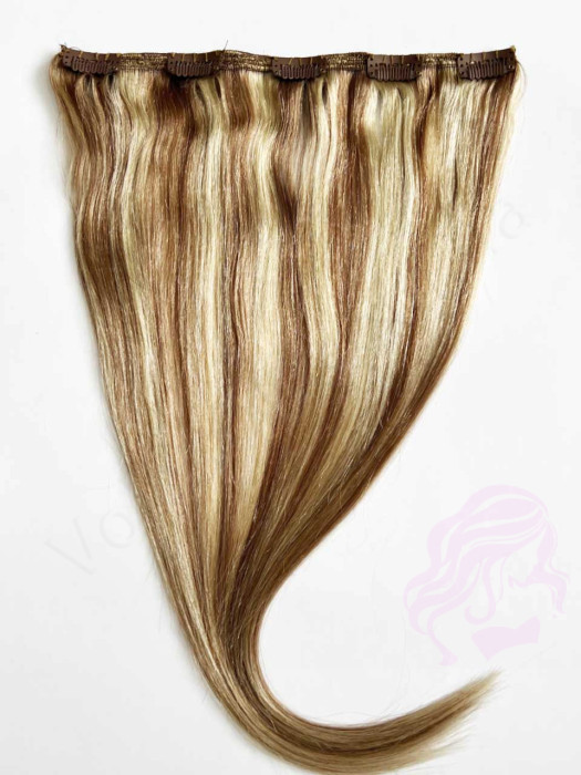 Натуральне волосся на заколках 50 см, 1 пасмо x 20 см, русяве з меліруванням (№12/613)