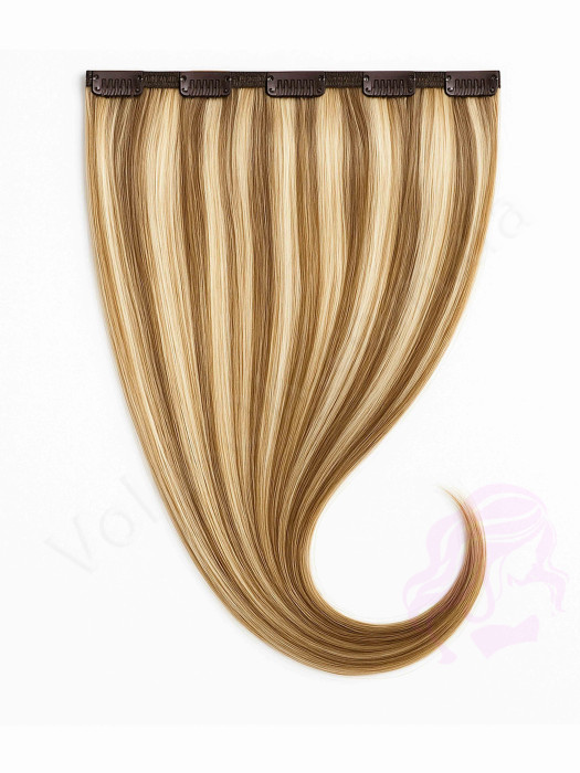 Натуральне волосся на заколках 50 см, 1 пасмо x 20 см, русяве з меліруванням (№12/613)