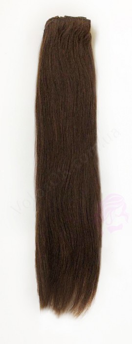 Натуральные волосы на заколках 60 см, 8 прядей, темно-коричневые  (№02)
