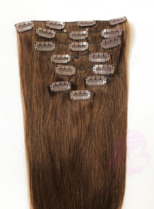 Натуральне волосся на заколках 60 см, 8 пасм, коричневі (№04)