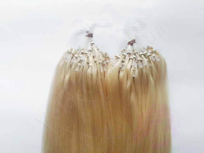 Волосся для холодного нарощування на мікрокільцях, 50 см, 200 пасм, світлий блонд (№613) 