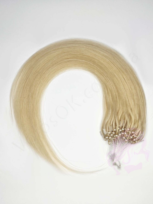 Волосся для холодного нарощування на мікрокільцях, 50 см, 200 пасм, світлий блонд (№613) 