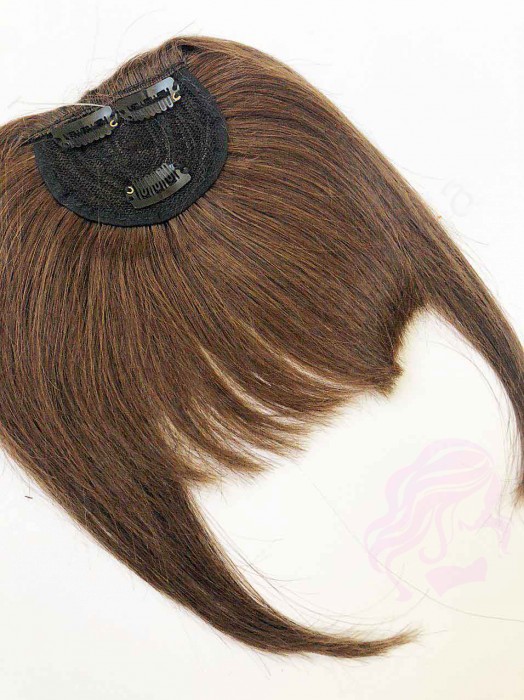 Накладний чубчик з натурального волосся, коричневий (№04)