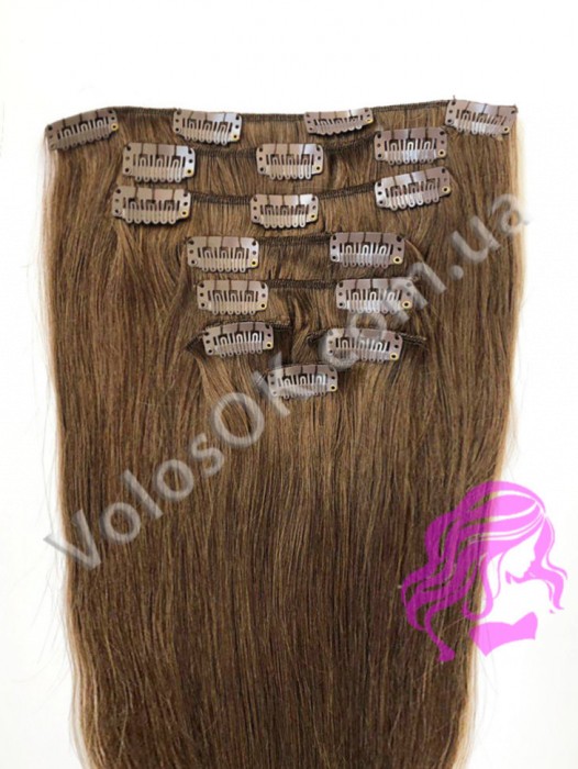 Натуральные волосы на заколках 60 см, 8 прядей, светло-коричневые (№06) Натуральные волосы на заколках 60 см, 8 прядей, светло-коричневые (№06)