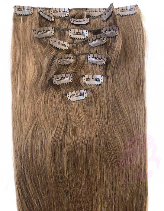 Натуральные волосы на заколках 60 см, 8 прядей, светло-коричневые (№06) Натуральные волосы на заколках 60 см, 8 прядей, светло-коричневые (№06)