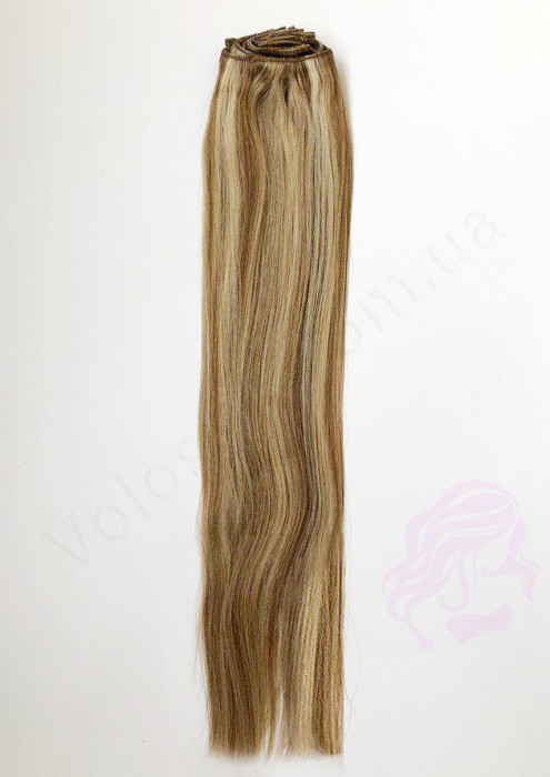 Натуральне волосся на заколках 60 см, 8 пасм, русяве з меліруванням (№12/613)