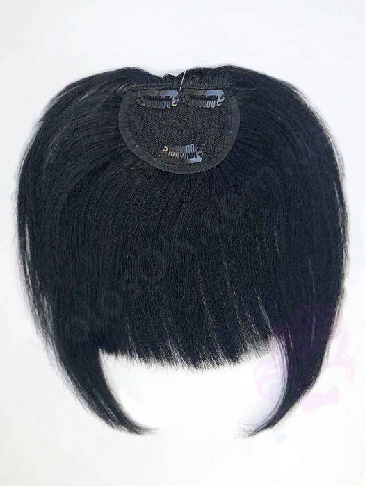 Накладний чубчик з натурального волосся, чорний (№01)