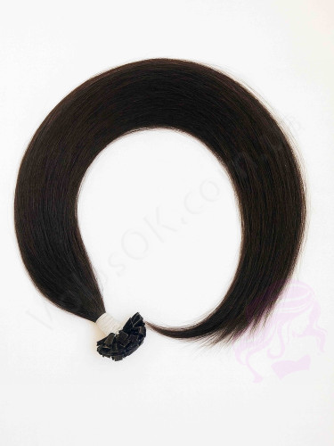 Волосся для гарячого нарощування на капсулах, 65 см, пряме, 100 пасм, чорно-коричневе (1B)