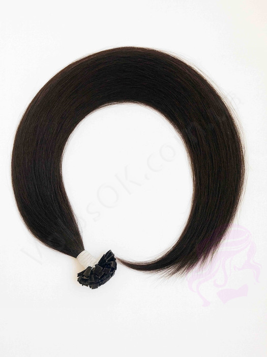 Волосся для гарячого нарощування на капсулах, 65 см, пряме, 100 пасм, чорно-коричневе (1B)