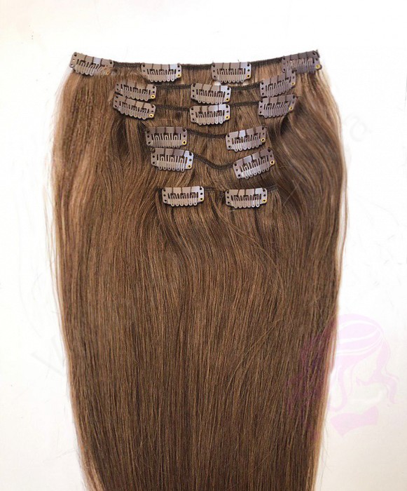 Натуральные волосы на заколках 50 см, 7 прядей, светло-коричневые (№06) Натуральные волосы на заколках 50 см, 7 прядей, светло-коричневые (№06)