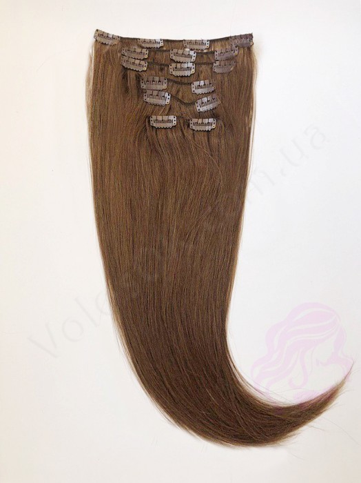 Натуральные волосы на заколках 50 см, 7 прядей, светло-коричневые (№06) Натуральные волосы на заколках 50 см, 7 прядей, светло-коричневые (№06)