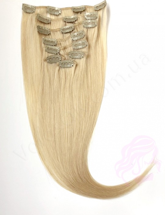 Натуральне волосся на заколках 50 см, 8 пасм, золотистий блонд (№24) Натуральне волосся на заколках 50 см, 8 пасм, золотистий блонд (№24)