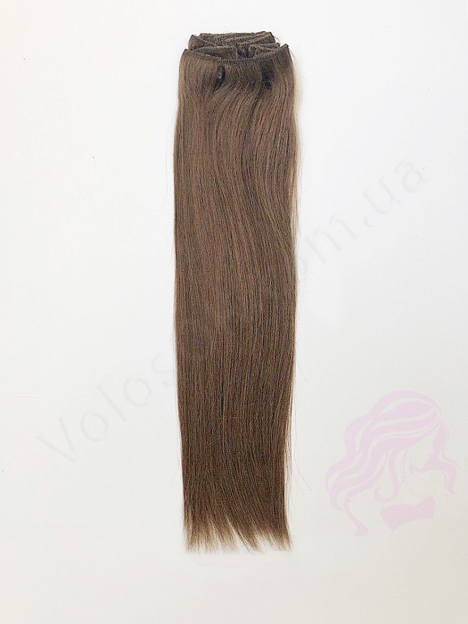 Натуральные волосы на заколках 38 см, 7 прядей, 70 грамм, светло-коричневые (№06)