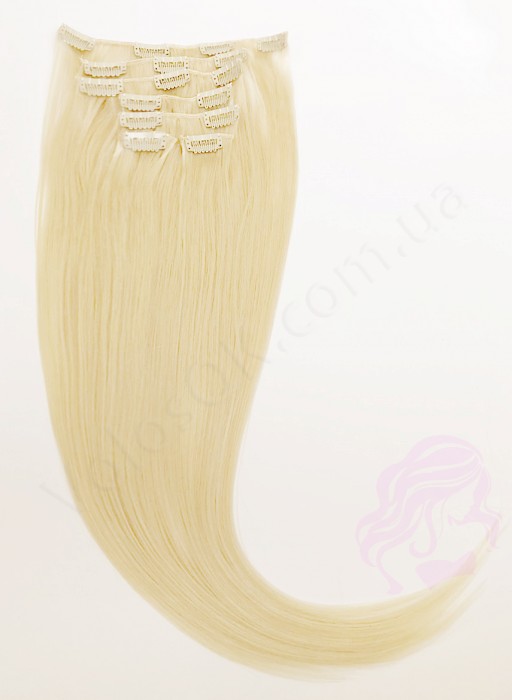 Натуральные волосы на заколках 60 см, 7 прядей, светлый блонд (№613)