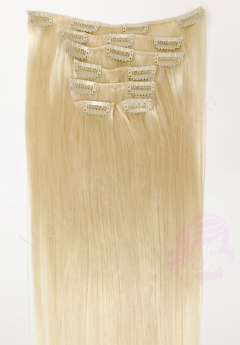 Натуральные волосы на заколках 60 см, 7 прядей, светлый блонд (№613)
