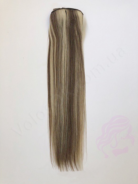 Натуральные волосы на заколках 38 см, 7 прядей, 70 грамм, орех с мелированием (№08/613)