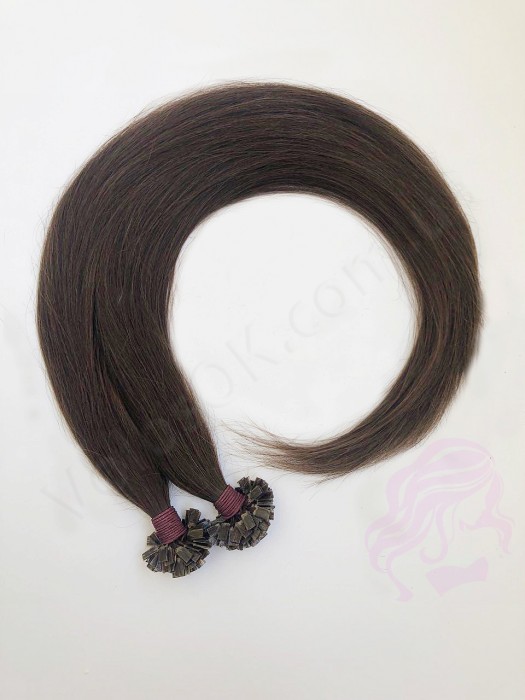 Волосся для гарячого нарощування на капсулах, 65 см, пряме, 200 пасм, темно-коричневе (02)