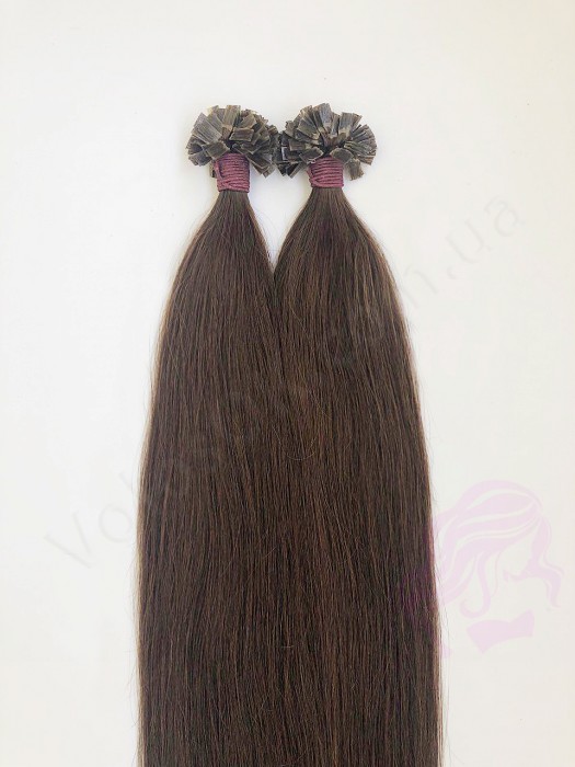 Волосся для гарячого нарощування на капсулах, 65 см, пряме, 200 пасм, темно-коричневе (02)