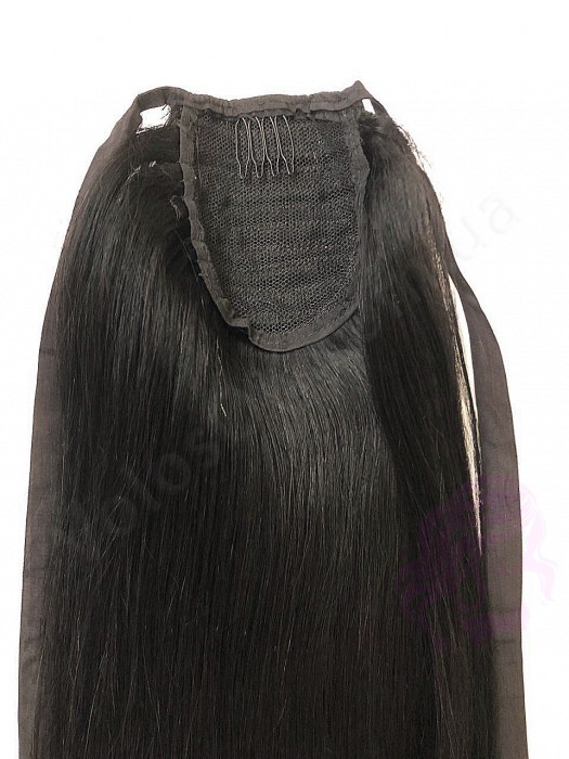 Накладной хвост из натуральных волос, 50 см, 100г, черный (№01) Накладной хвост из натуральных волос, 50 см, 100г, черный (№01)