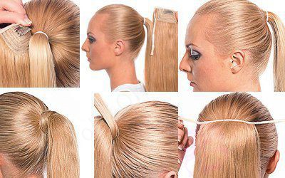 Накладной хвост из натуральных волос, 50 см, 100г, черный (№01) Накладной хвост из натуральных волос, 50 см, 100г, черный (№01)