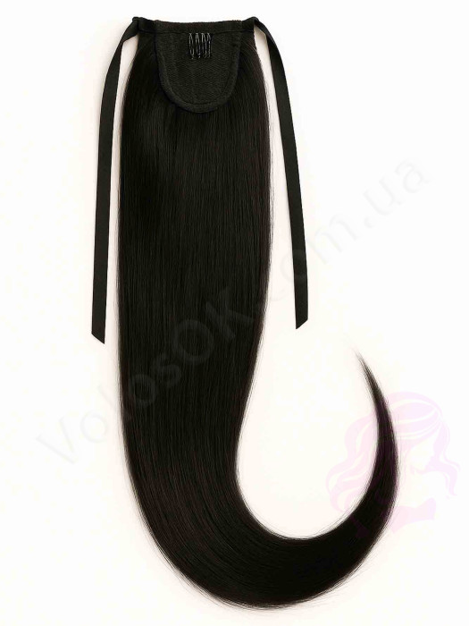Накладной хвост из натуральных волос, 50 см, 100г, черный (№01) Накладной хвост из натуральных волос, 50 см, 100г, черный (№01)
