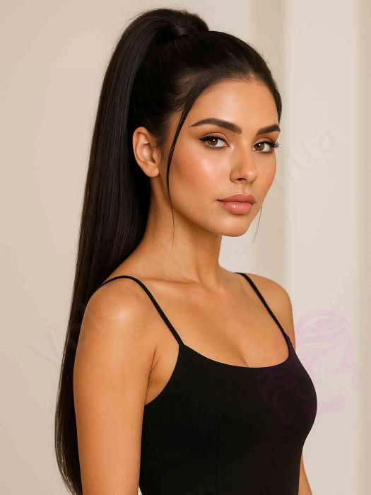 Накладной хвост из натуральных волос, 50 см, 100г, черный (№01) Накладной хвост из натуральных волос, 50 см, 100г, черный (№01)