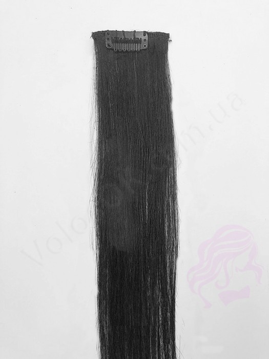 Натуральные волосы на заколках 50 см, 1 прядь, черная (№01)
