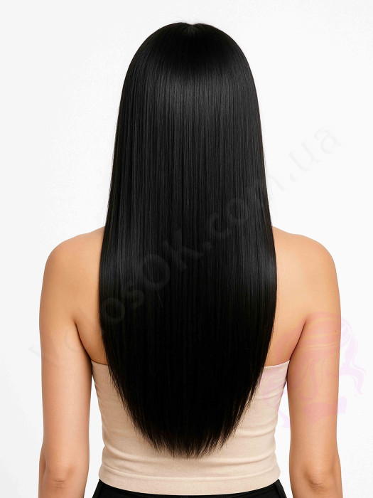 Натуральне волосся на заколках 50 см, 1 пасмо x 20 см, чорні (№01) Натуральне волосся на заколках 50 см, 1 пасмо x 20 см, чорні (№01)