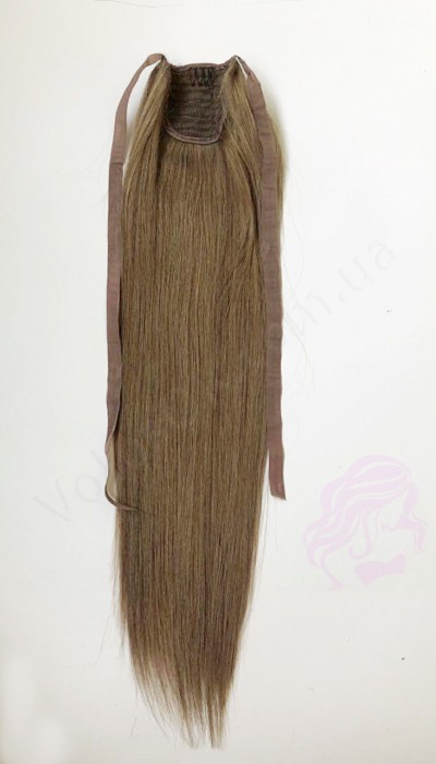 Накладний хвіст з натурального волосся, 50 см, 100 г, горіх (№08)