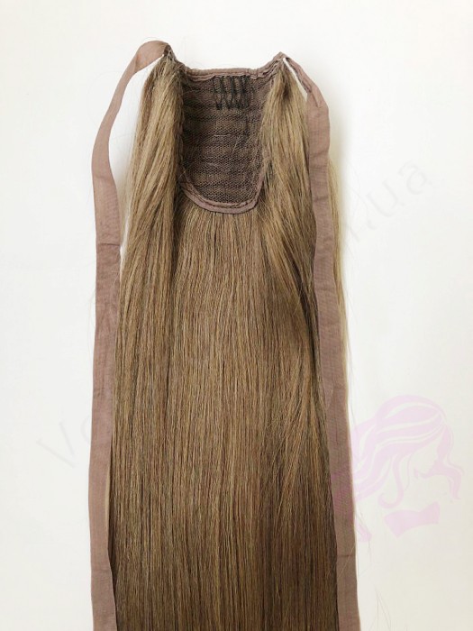 Накладний хвіст з натурального волосся, 50 см, 100 г, горіх (№08)
