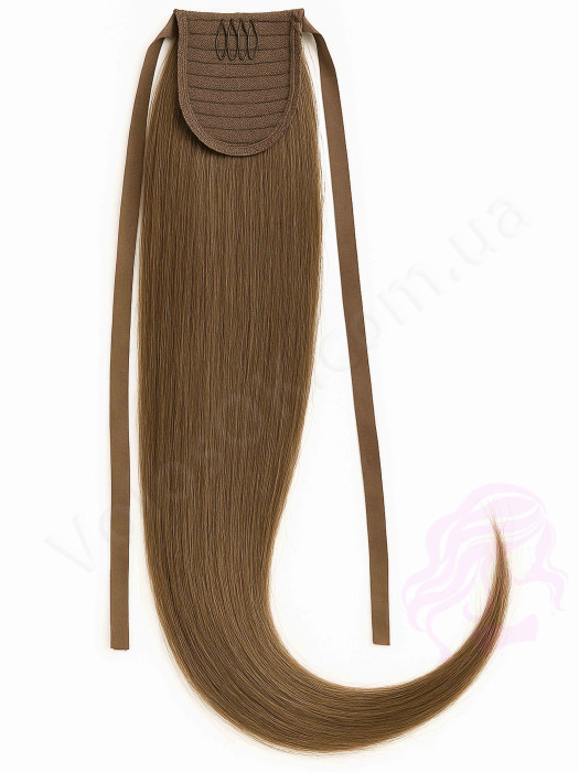 Накладний хвіст з натурального волосся, 50 см, 100 г, горіх (№08)