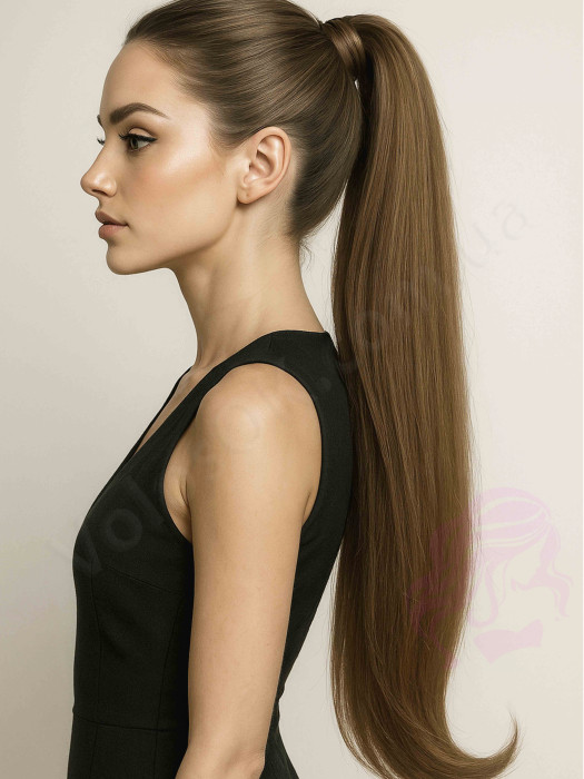 Накладний хвіст з натурального волосся, 50 см, 100 г, горіх (№08)