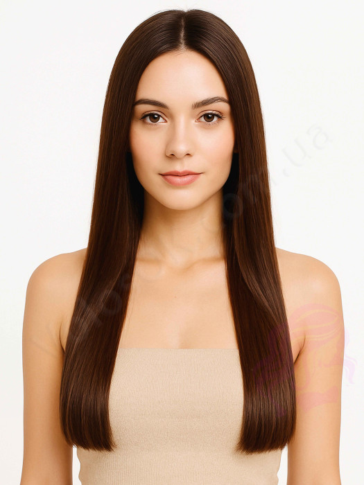Натуральные волосы на заколках 50 см, 1 прядь x 20 см, коричневые (№04)
