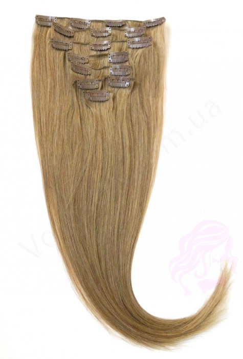 Натуральные волосы на заколках 50 см, 8 прядей, светло-русые (№16) Натуральные волосы на заколках 50 см, 8 прядей, светло-русые (№16)