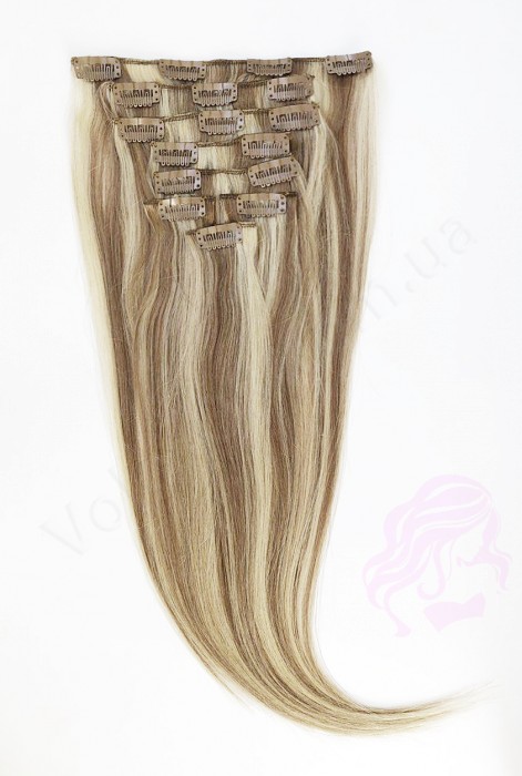 Натуральные волосы на заколках 50 см, 8 прядей, русые с мелированием(№12/613) Натуральные волосы на заколках 50 см, 8 прядей, русые с мелированием(№12/613)