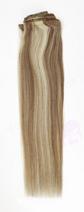 Натуральные волосы на заколках 50 см, 8 прядей, русые с мелированием(№12/613) Натуральные волосы на заколках 50 см, 8 прядей, русые с мелированием(№12/613)