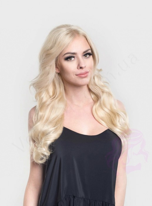 Натуральные волосы на заколках 50 см, 1 прядь x 20 см, супер блонд (№60)