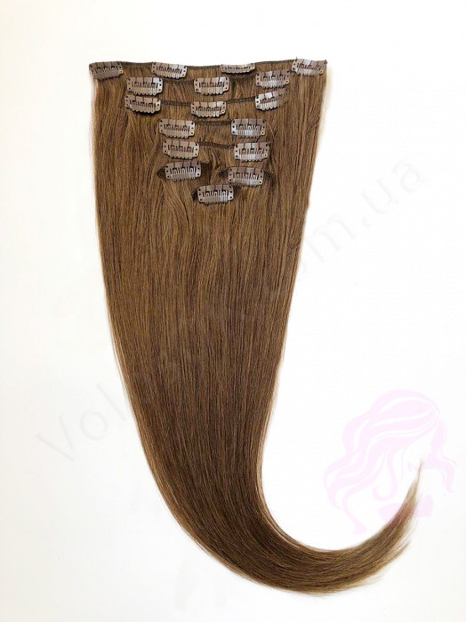 Натуральные волосы на заколках 50 см, 8 прядей, светло-коричневые (№06) Натуральные волосы на заколках 50 см, 8 прядей, светло-коричневые (№06)