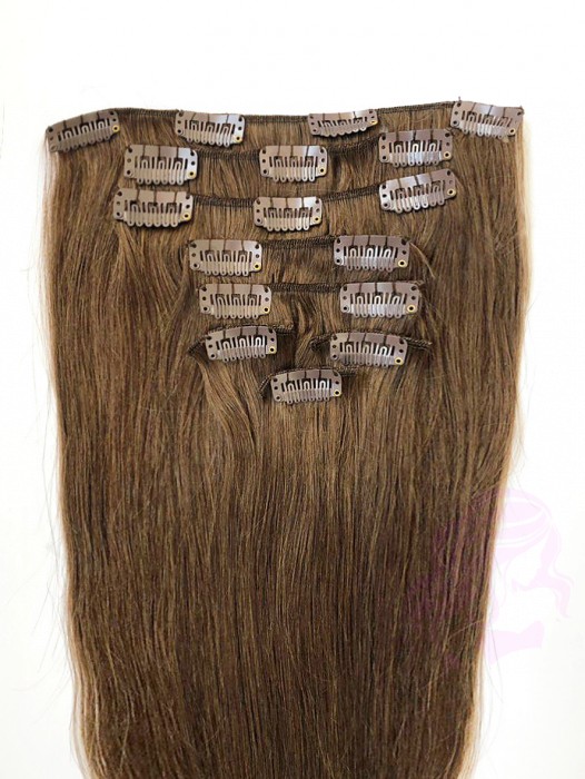 Натуральные волосы на заколках 50 см, 8 прядей, светло-коричневые (№06) Натуральные волосы на заколках 50 см, 8 прядей, светло-коричневые (№06)