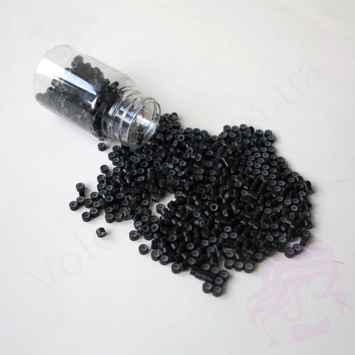 Мікрокільця для холодного нарощування алюмінієві + силікон, 500 шт., Чорні (№01)