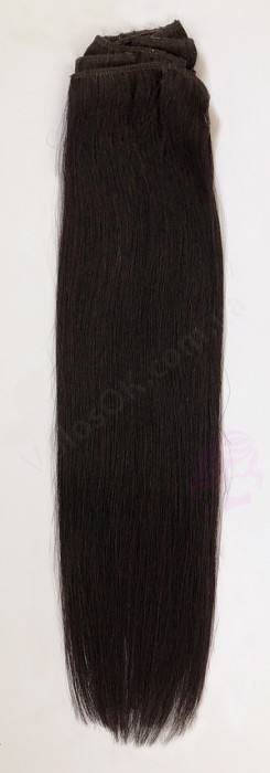 Натуральные волосы на заколках 38 см, 7 прядей, 70 грамм, черно-коричневые (№1B)