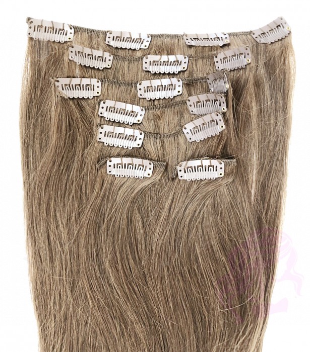 Натуральные волосы на заколках 38 см, 7 прядей, 70 грамм, орех (№08)