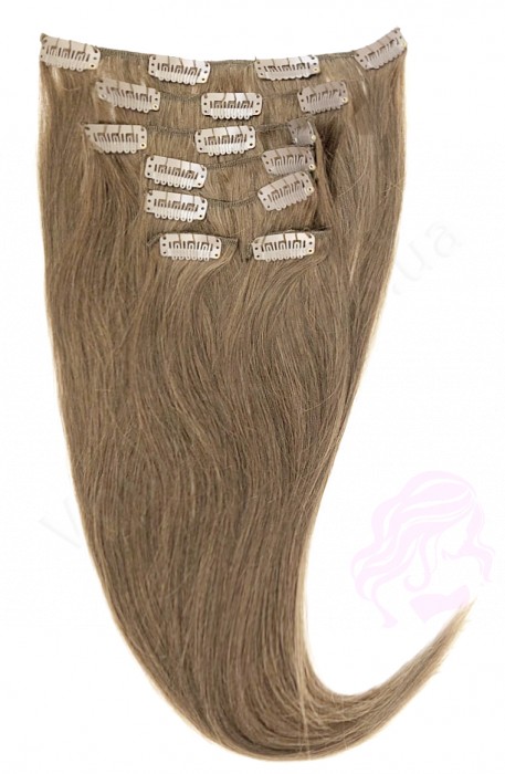 Натуральные волосы на заколках 38 см, 7 прядей, 70 грамм, орех (№08)