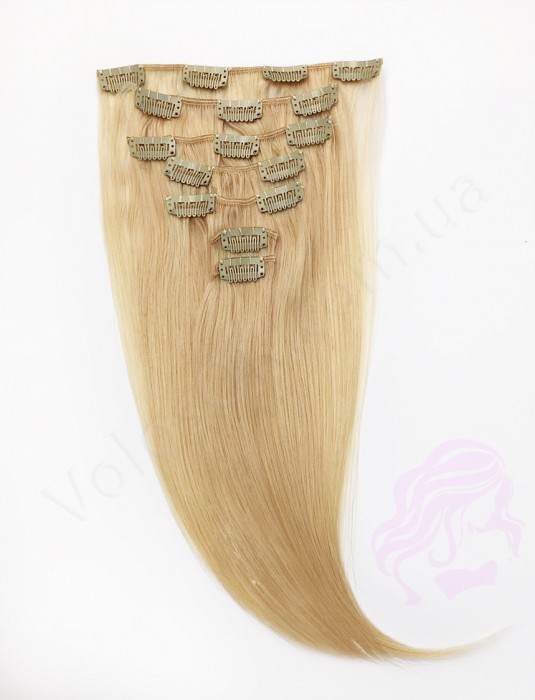 Натуральные волосы на заколках 38 см, 7 прядей, 70 грамм, золотистый блонд (№24)