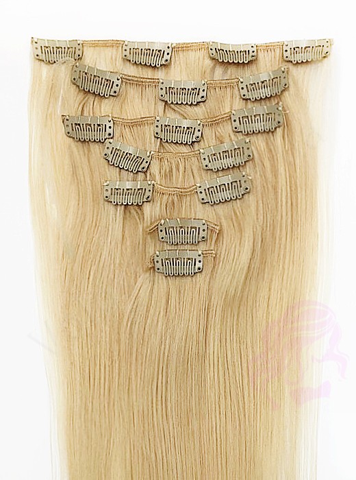 Натуральные волосы на заколках 38 см, 7 прядей, 70 грамм, золотистый блонд (№24)