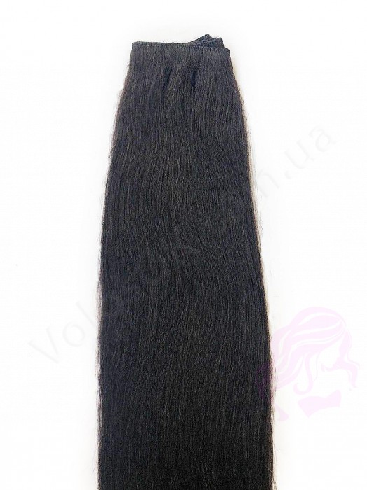 Волосы на трессах, 125 см ширина тресса,50 см длина, прямые, черно-коричневые (1B)