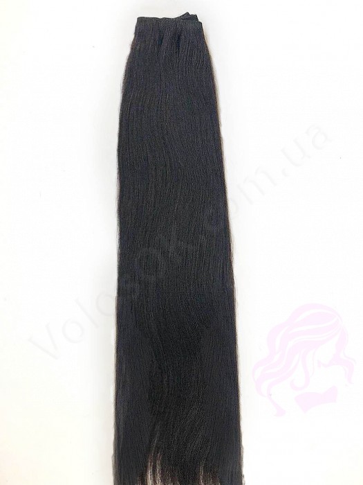 Волосы на трессах, 125 см ширина тресса,50 см длина, прямые, черно-коричневые (1B)