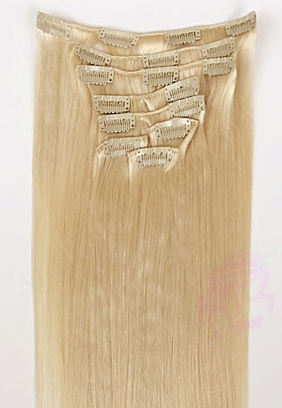 Натуральне волосся на заколках 60 см, 8 пасм, золотистий блонд (№24) Натуральне волосся на заколках 60 см, 8 пасм, золотистий блонд (№24)