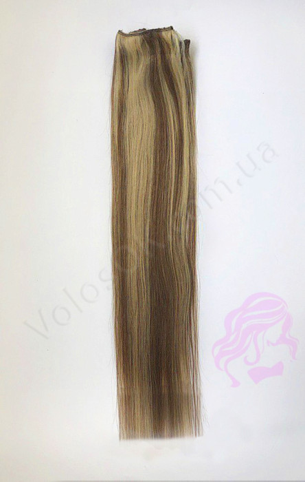 Натуральные волосы на заколках 60 см, 8 прядей, коричневые с мелированием (№04/27)